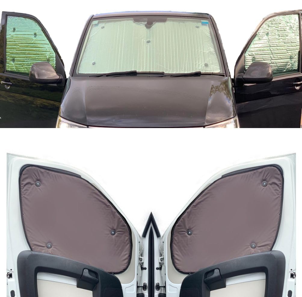 Thermo-Jalousien Kombatibel Mit Ford Transit (1986-2003)(Frontset) Rückenfarbe in Braun, Reversibel und Thermisch von Covprotec