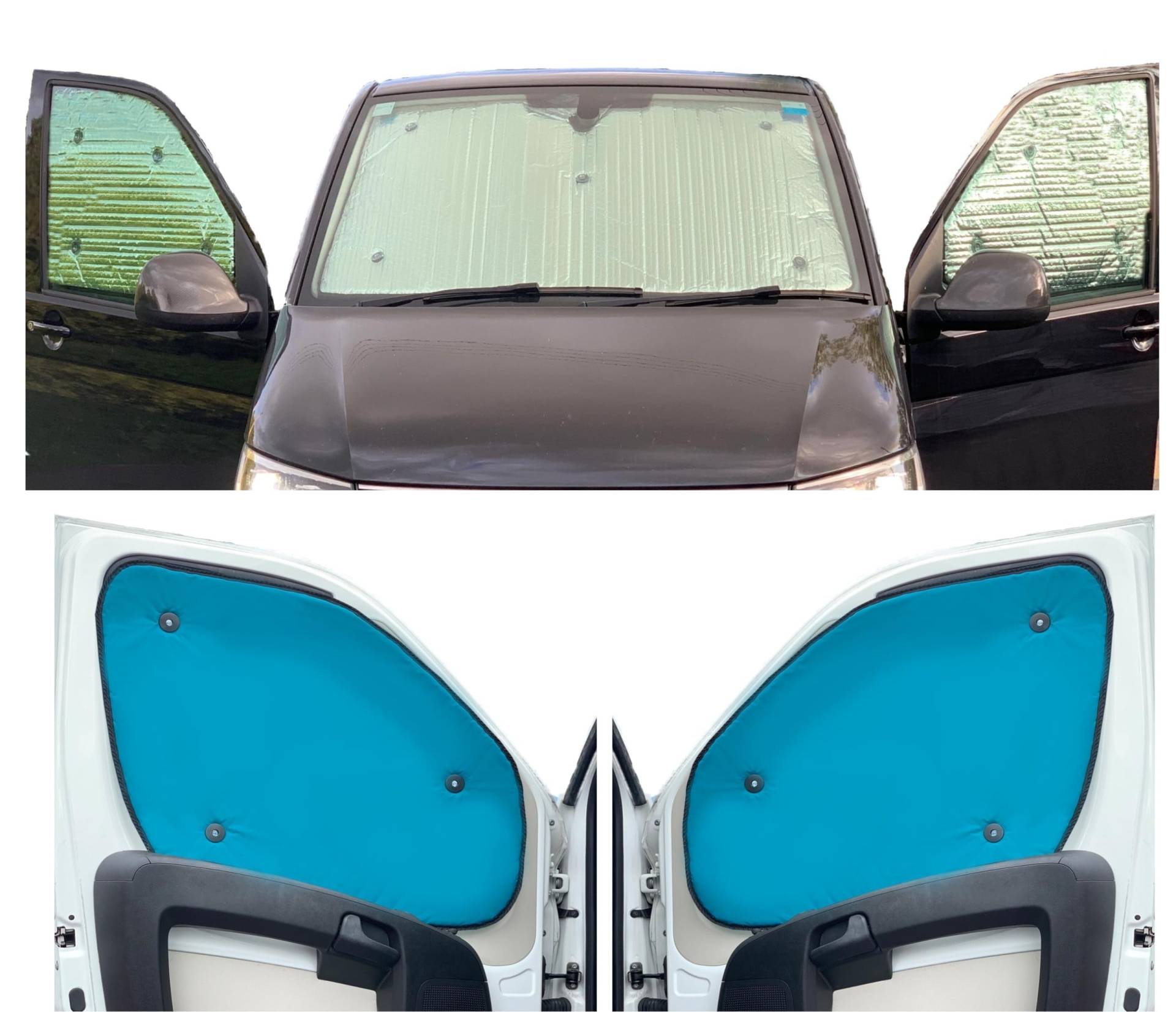 Thermo-Jalousien Kombatibel Mit Vauxhall Vivaro Combi (2014-2019)(Frontset) Rückenfarbe in Aqua, Reversibel und Thermisch von Covprotec