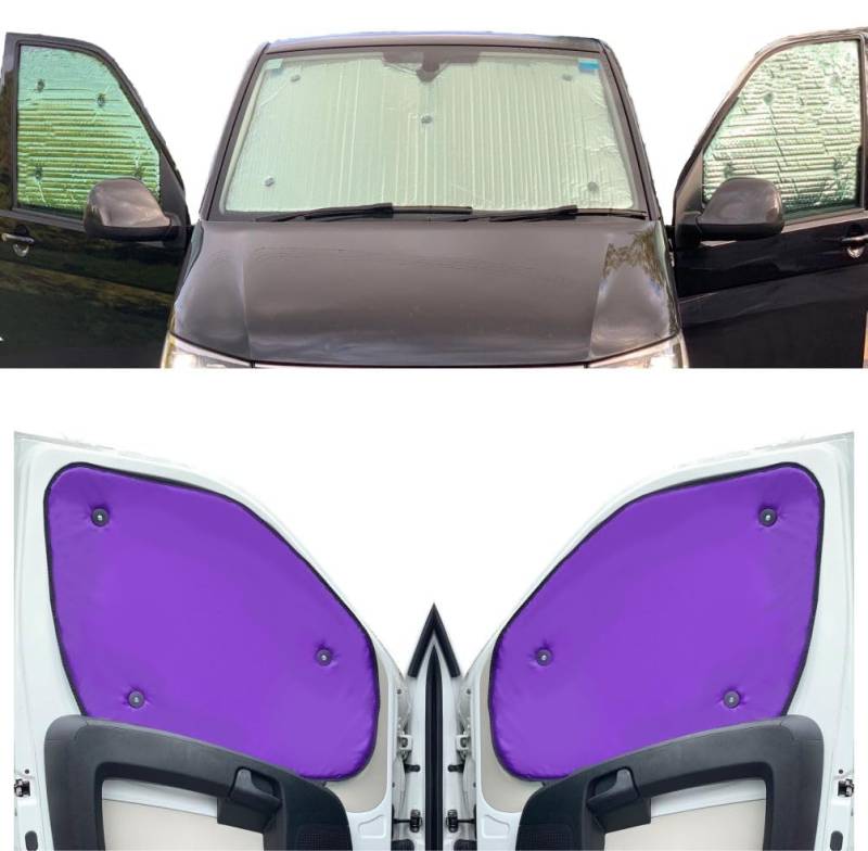 Thermo-Jalousien Kombatibel Mit Renault Kangoo (1995-2007)(Komplettset + Heckklappe) Rückseite einfärben Lila, Reversibel und Thermisch von Covprotec