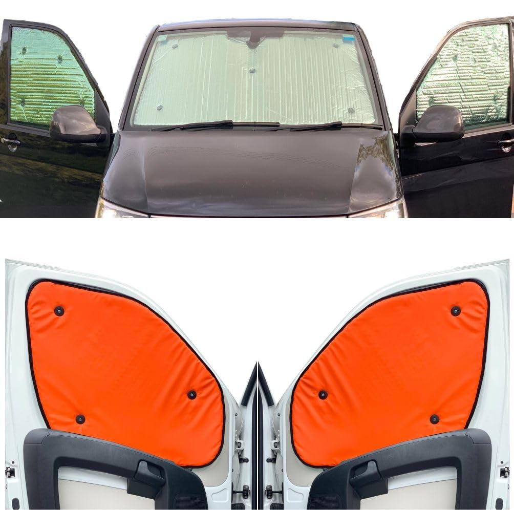 Fensterrollo-Set Kombatibel Mit FIAT Doblo (2000-2010)(Frontset) Rückseite einfärben Tango-Orange, Reversibel und Thermisch von Covprotec