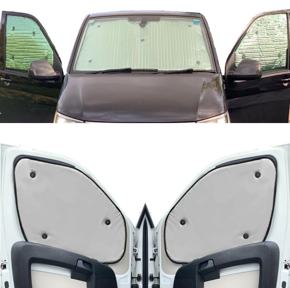Fensterrollo-Set Kombatibel Mit FIAT Doblo (2010-2015)(Frontset) Rückseite einfärben Hellgrau, Reversibel und Thermisch von Covprotec