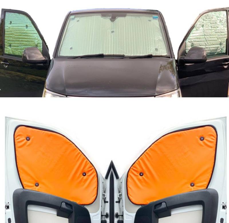Fensterrollo-Set Kombatibel Mit Mercedes Citan (2007-Date)(Komplettset + Heckklappe) Rückseite in fluoreszierendem Orange, Reversibel und Thermisch von Covprotec