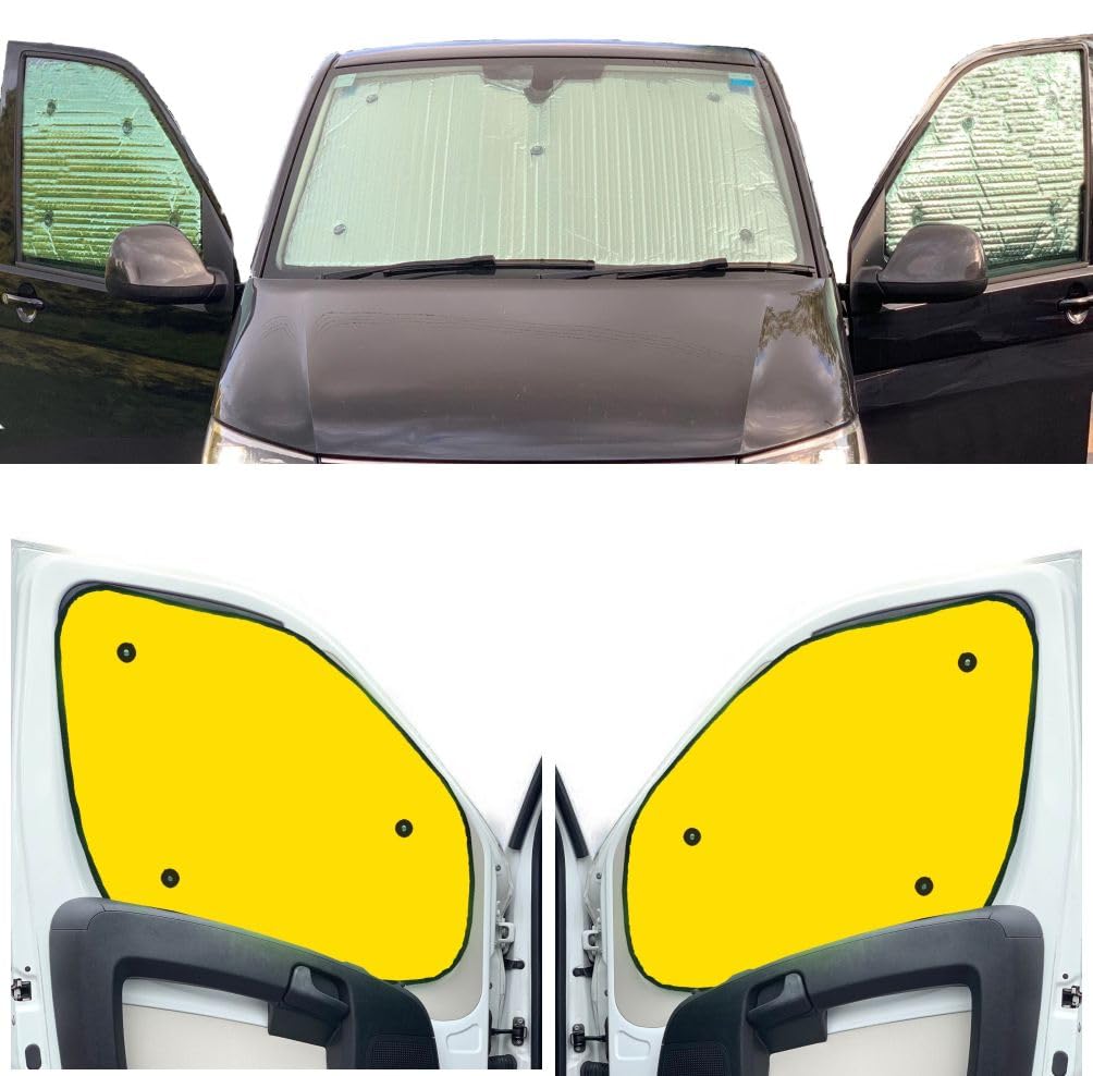 Fensterrollo-Set Kombatibel Mit Mercedes Vito (2014-Date)(Komplettset XLWB + Heckklappe + öffnendes 1/4-Fenster hinten) Rückseite einfärben Gelb, Reversibel und Thermisch von Covprotec