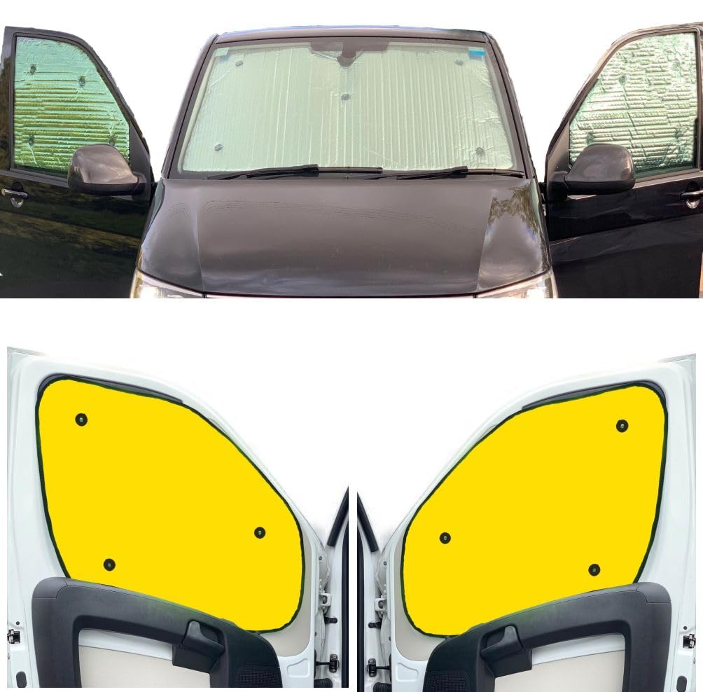 Fensterrollo-Set Kombatibel Mit Peugeot Partner (2018-Date)(Komplettset SWB + Heckklappe) Rückseite einfärben Gelb, Reversibel und Thermisch von Covprotec