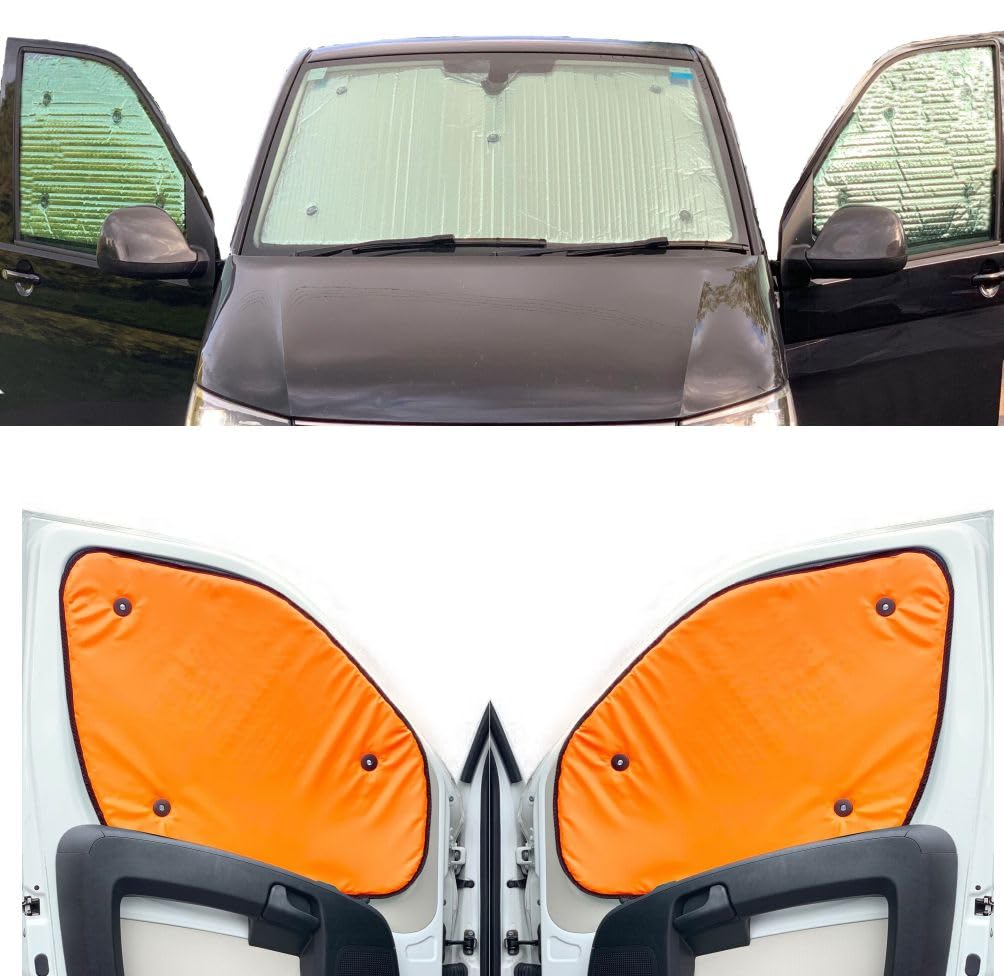 Fensterrollo-Set Kombatibel Mit Renault Master (2010-Date)(Komplettset SWB + Heckklappe) Rückseite in fluoreszierendem Orange, Reversibel und Thermisch von Covprotec