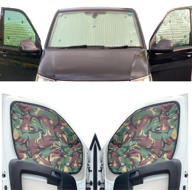 Fensterrollo-Set Kombatibel Mit Vauxhall Combo E (2018-Date)(Frontset) Rückenfarbe in Tarnfarbe, Reversibel und Thermisch von Covprotec