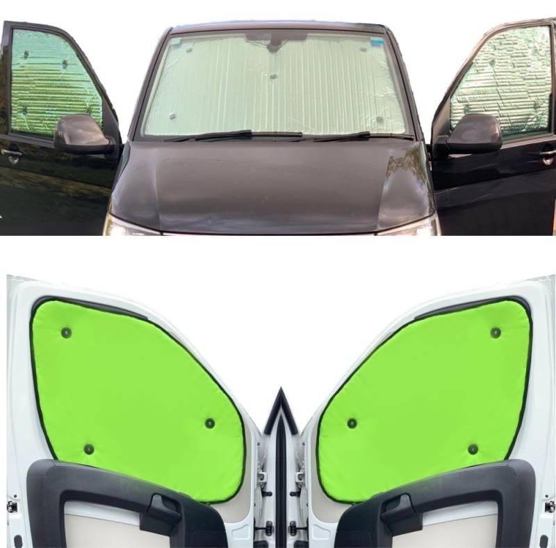 Fensterrollo-Set Kombatibel Mit Ford Tourneo Custom (2012-Date)(Komplettset SWB + Scheunentore) Rückseite einfärben Fluoreszierendes Gelb, Reversibel und Thermisch von Covprotec
