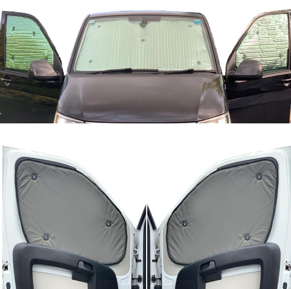 Fensterrollo-Set Kombatibel Mit FIAT Doblo Maxi (2010-2015)(Frontset) Rückseite einfärben Khakigrün, Reversibel und Thermisch von Covprotec