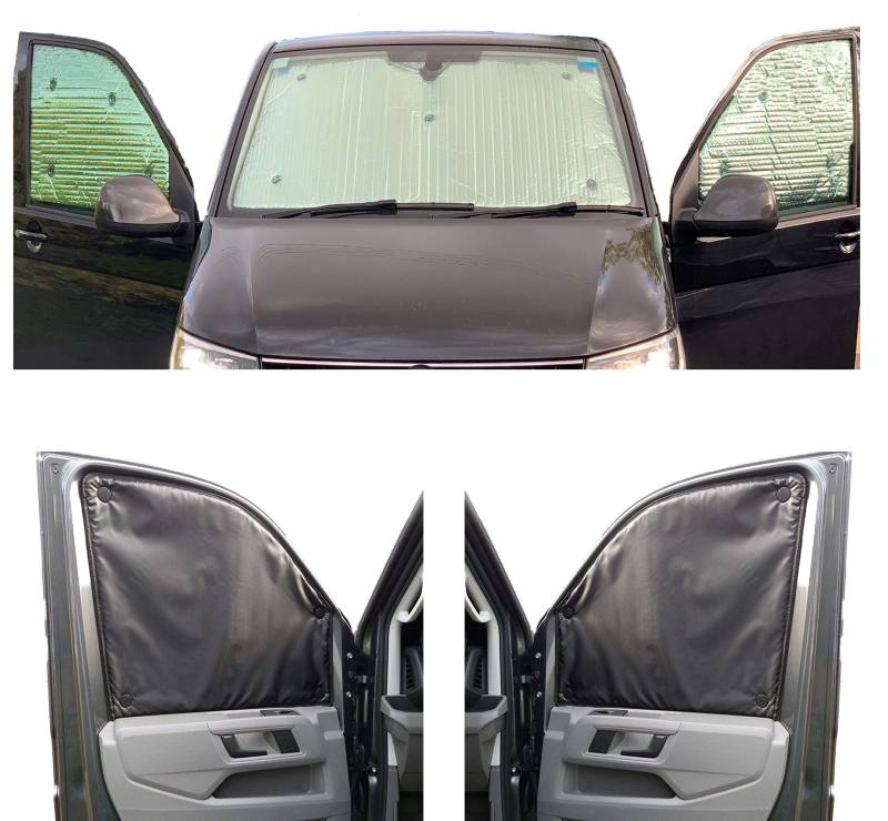Fensterrollo-Set Kombatibel Mit Renault Trafic Sport (2014-Date)(Frontset) Rückenfarbe in Anthrazit, Reversibel und Thermisch von Covprotec