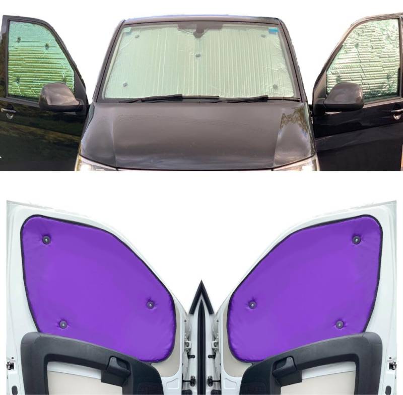Fensterrollo-Set Kombatibel Mit VW ID Buzz (2022-Date)(Frontset) Rückseite einfärben Lila, Reversibel und Thermisch von Covprotec