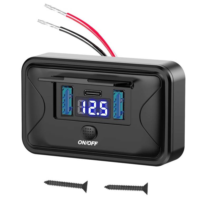 Cpolebev 12V-24V RV USB-Steckdose PD3.0 USB C 36W+Dual QC3.0 18W 3Ports Autoladegerät Steckdose Zubehör für Auto Bus RV A von Cpolebev