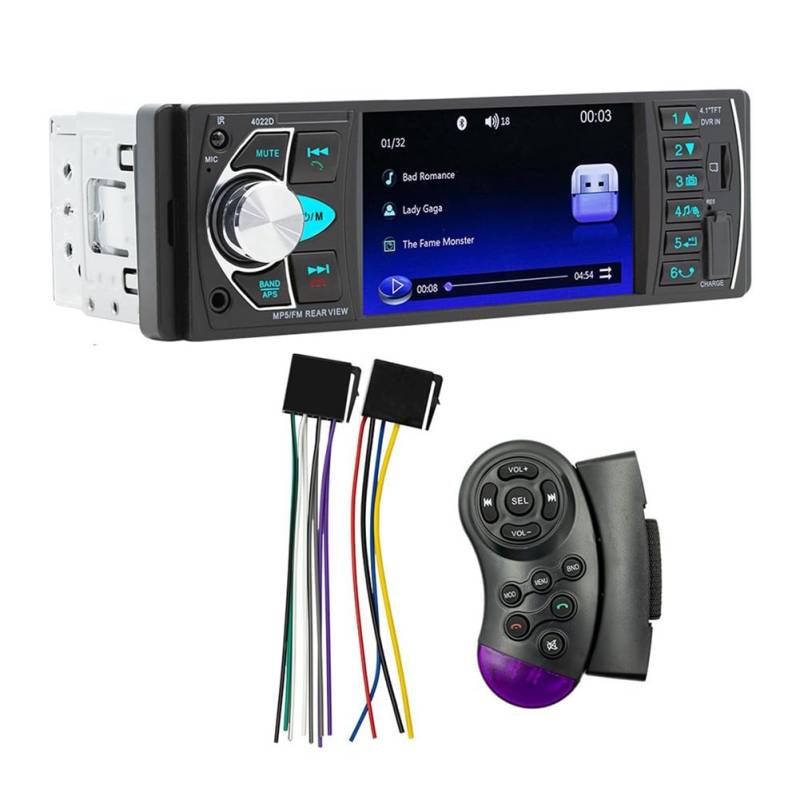 Cpolebev 4,1-Bildschirm Auto MP5-Player Kompatibel mit Bluetooth 1 Din Remote Audio System USB AUX FM Unterstützung Rückfahrkamera von Cpolebev