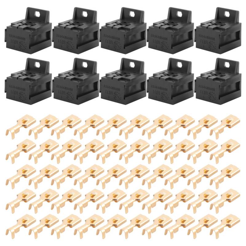 Cpolebev Auto Auto 30A-80A Relaishalterung AnschlussgehäUsehalter Relaisbasishalter 5 Polige Buchse mit 50 StüCke 6,3 Mm AnschlüSsen für Auto von Cpolebev
