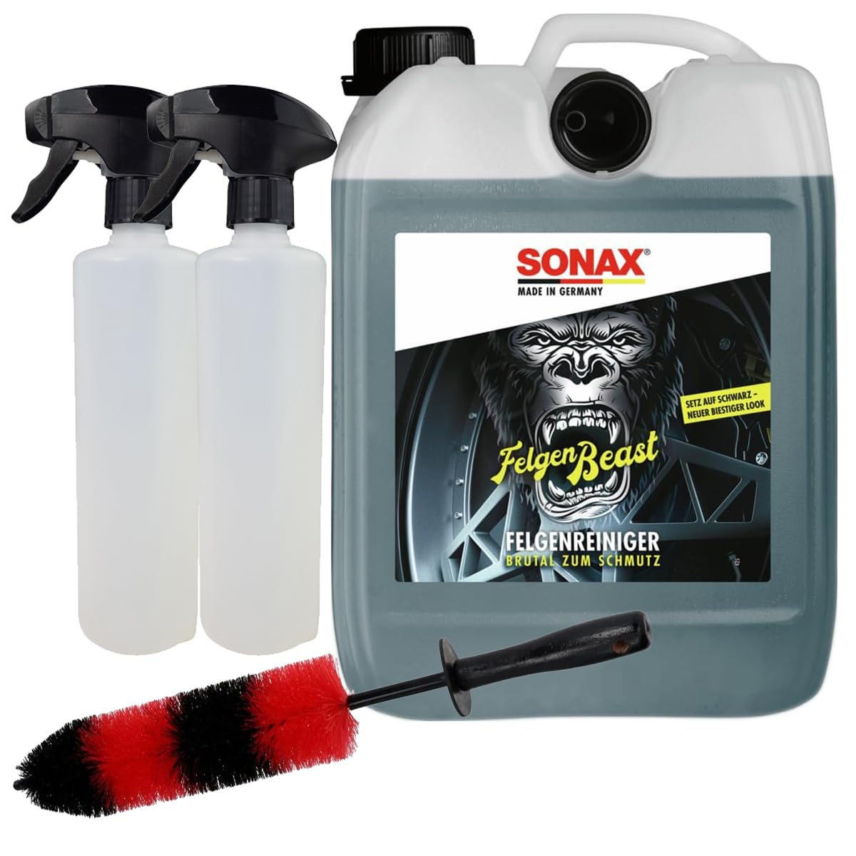 Craft-Equip Felgen Reinigungs-Set bestehend aus SONAX 5 Liter Felgenbeast Felgenreiniger inklusive Sprühflaschen und Felgenbürste zur gründlichen Reinigung ihrer Alufelgen oder Stahlfelgen Craft-Equip Felgen Reinigungs-Set bestehend aus SONAX 5 Liter Felgenbeast Felgenreiniger inklusive Sprühflaschen und Felgenbürste zur gründlichen Reinigung ihrer Alufelgen oder Stahlfelgen von Craft-Equip