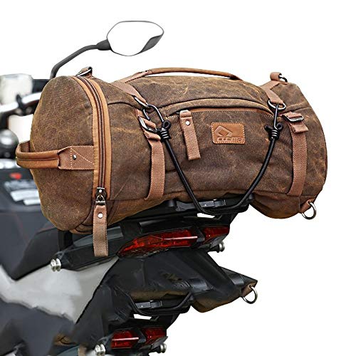 Motorrad Hecktasche für Vintage 25L Canvas Rucksack Gepäckrolle braun von Craftride