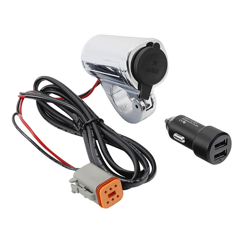 Steckdose 12V für Lenker 7/8-1" Zoll für Harley Davidson Heritage Softail Classic 11-17 mit USB Chrom von Craftride