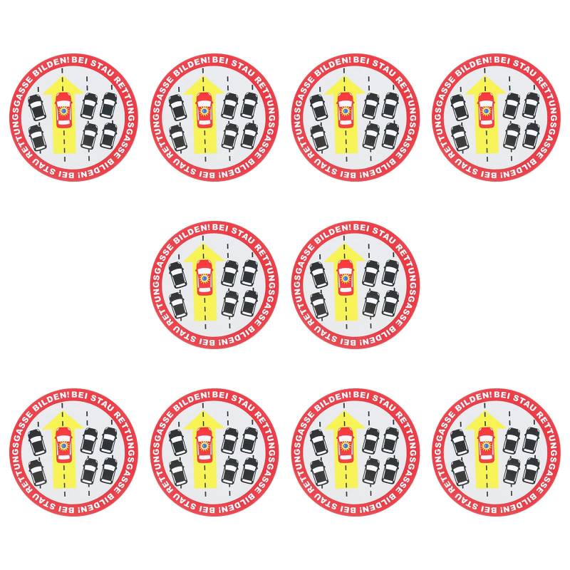 Create idea 10 Stück 10cm Autoaufkleber Bei Stau Rettungsgasse Bilder Deutsches Schild für Fahrzeuge Aufkleber Feuerwehr THW P-Polizei Verhalten Im Unfallrettungsdienst R099 (Rot) von Create idea