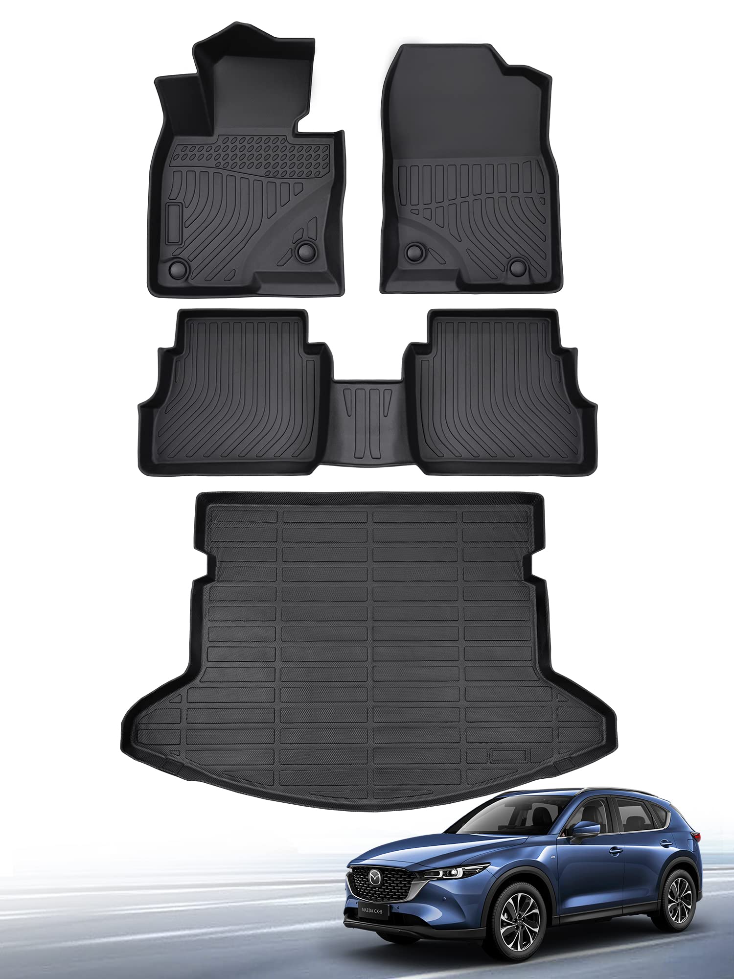 Für Mazda CX-5 Fußmatten 2023 2022 2021 2020 2019 2018 2017, für Mazda CX5 Allwetter Fußmatten Kofferraummatte Cargo Liner-Kompatibel mit Mazda CX-5 Zubehör 2017 -2023 Für CX5 Matten (4 Stück/Set) von CreekT