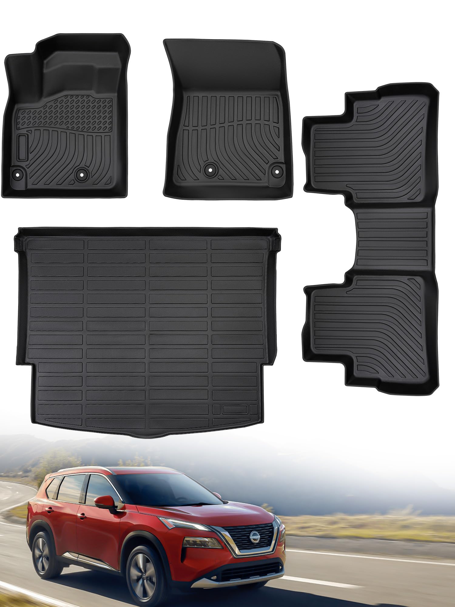 Für Nissan Rogue Fußmatten 2023 2022 2021, für Rogue Mats Allwetter-Boden-Frachtkofferraummatten, für Nissan Rogue Zubehör 2021–2023, dunkelschwarz, 4 Stück/Set (Nicht für Rogue Select und Für Nissan Rogue Fußmatten 2023 2022 2021, für Rogue Mats Allwetter-Boden-Frachtkofferraummatten, für Nissan Rogue Zubehör 2021–2023, dunkelschwarz, 4 Stück/Set (Nicht für Rogue Select und von CreekT