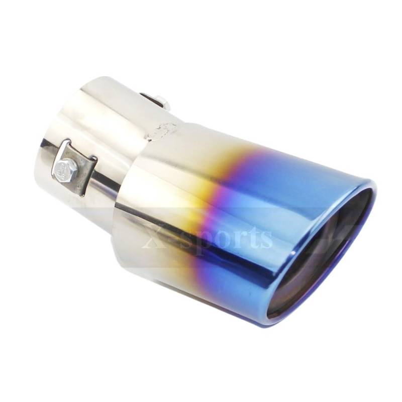Auspuff Endrohr Edelstahl,Endschalldämpfer Endrohr Auto-Auspuff-Rohr-Schalldämpfer-Heck-Rohrauslass-Düsen-Endgurt Net Universal Oval ID 60mm Edelstahl-Zierspitze(Blue Bend) von Crepundia