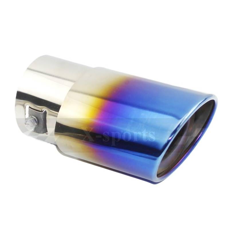 Auspuff Endrohr Edelstahl,Endschalldämpfer Endrohr Auto-Auspuff-Rohr-Schalldämpfer-Heck-Rohrauslass-Düsen-Endgurt Net Universal Oval ID 60mm Edelstahl-Zierspitze(Blue Straight) von Crepundia