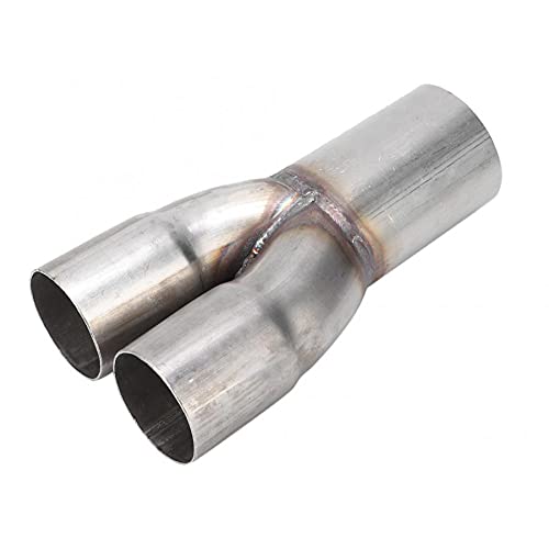 Auspuff Endrohr Edelstahl,Endschalldämpfer Endrohr Edelstahl-Auspuff-Rohr-Kollektor 2in Doppel-Einlass Single 2.5in Outlet Auspuffrohr Autozubehör von Crepundia