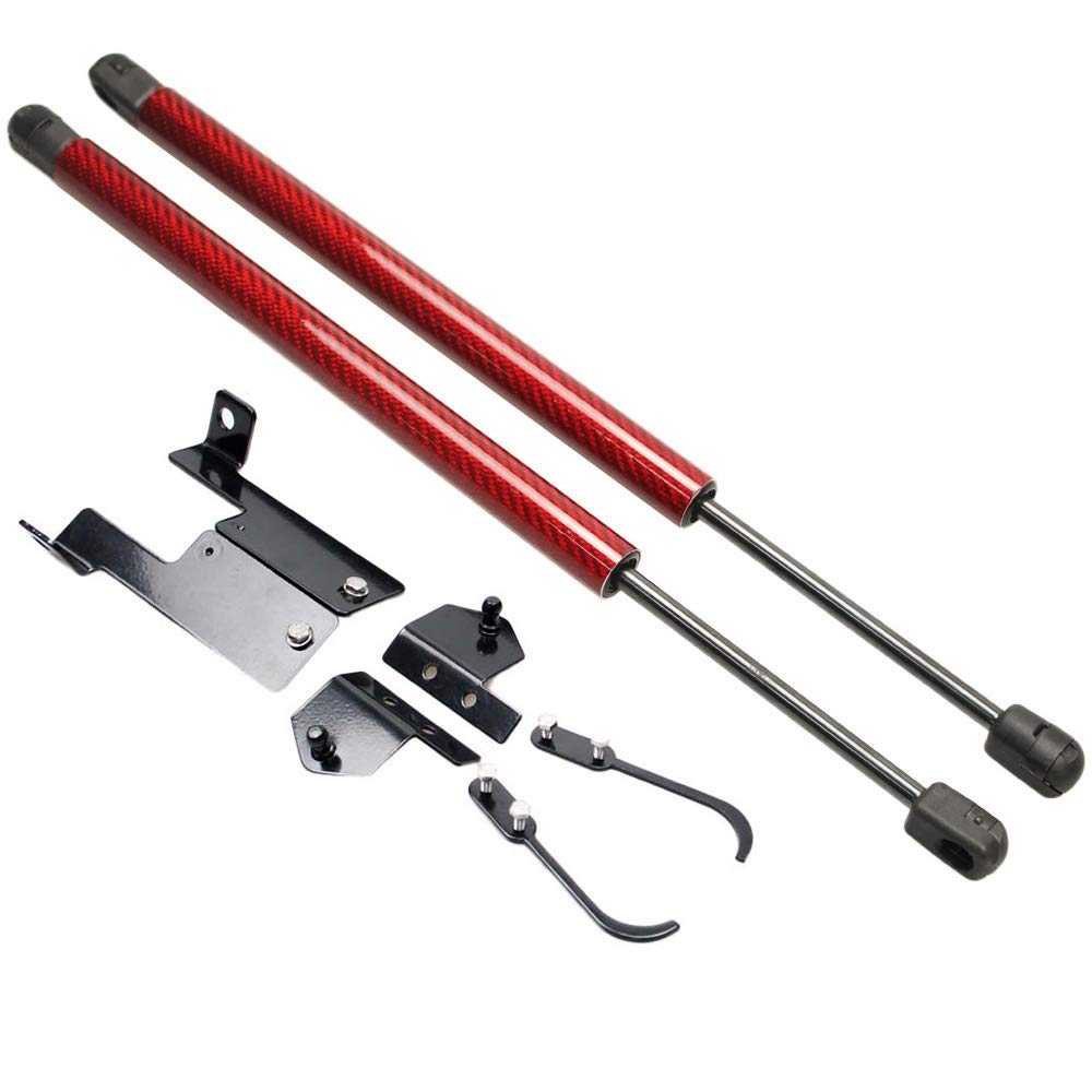 Gasfeder Motorhaube Dämpfer, for Jeep Wrangler (JK) 2X Fronthaube Bonnet Modify Carbon Fiber Gas Struts Lift Shock Dämpfer(Red Carbon Fiber) von Crepundia