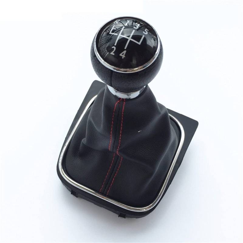 Leder Schaltknauf mit Naht,Naht Schaltknauf Rahmen 5/6 Geschwindigkeitsleder Auto Styling Gang Umschaltknopf Stick Cover Passend Für VW Golf MK5 MK6 Golf 5 6 A6 Kaninchen Jetta MK6 2009-2014(5 Speed M von Crepundia