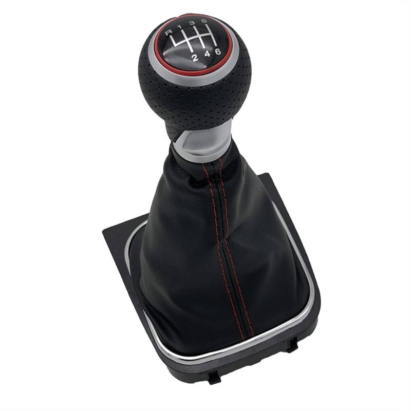 Leder Schaltknauf mit Naht,Naht Schaltknauf Rahmen 5/6 Geschwindigkeitsleder Auto Styling Gang Umschaltknopf Stick Cover Passend Für VW Golf MK5 MK6 Golf 5 6 A6 Kaninchen Jetta MK6 2009-2014(6 Speed M von Crepundia