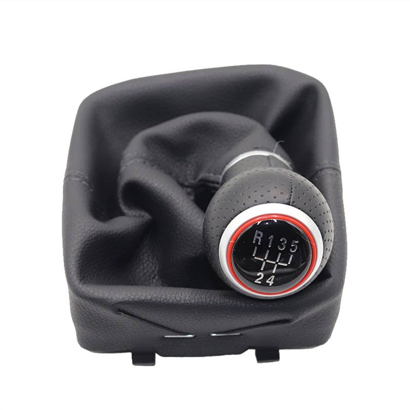 Leder Schaltknauf mit Naht,Naht Schaltknauf Rahmen 5 Geschwindigkeitsauto-Gang-Umschaltknopf Mit Gaitor-Boot-Abdeckung Passend Für VW. Polo 9N 9N2 2002-2009 GAITOR Shift Boot Gamer/Frame/Chrome(Ty von Crepundia
