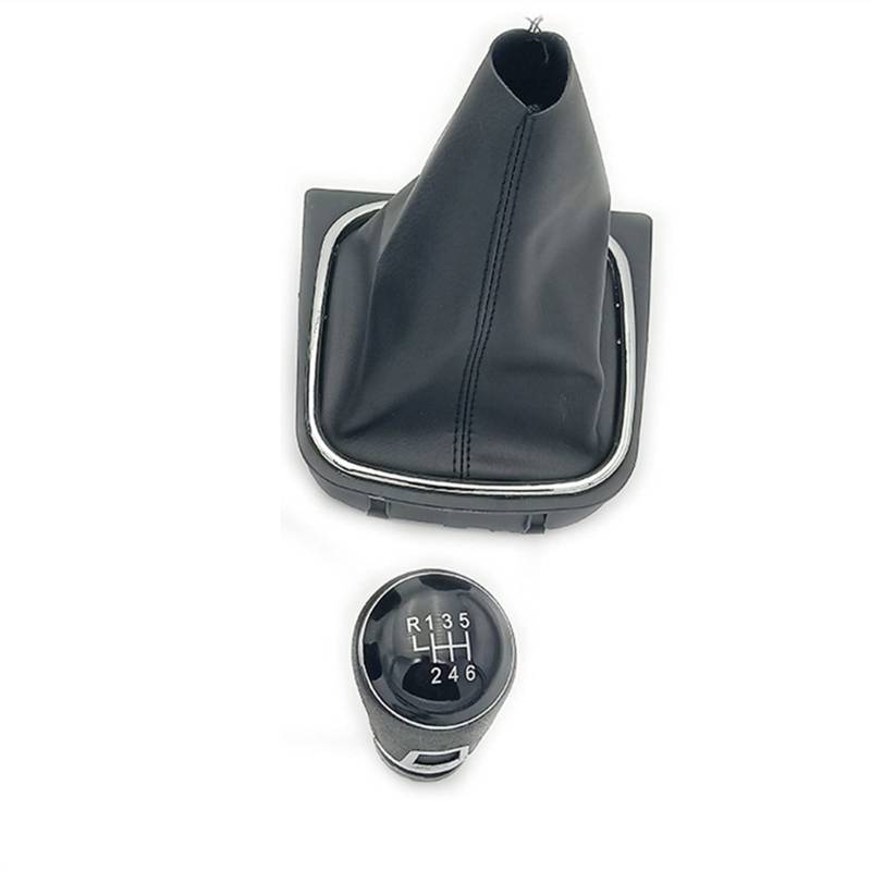 Leder Schaltknauf mit Naht,Naht Schaltknauf Rahmen Auto-Handbuch 5/6 Geschwindigkeitsgetriebe-Umschaltknopf Mit Schwarzer Boot-Cover-Kragen-Passend Für VW. Jetta 5 6. GOLF 6 VI MK5 MK6 2005-2014(6 bla von Crepundia