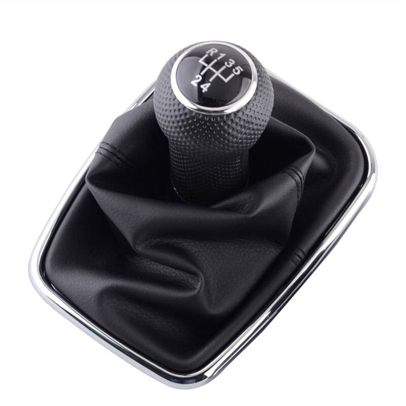 Leder Schaltknauf mit Naht,Naht Schaltknauf Rahmen Autoanleitung 5/6 Speed ​​Shift-Knopf-Shifter-Boot-Abdeckung PU. Gebrauch Für Passend Für Volkswagen VW. Golf 4 2003-2008 Autozubehör(5 Speed) von Crepundia