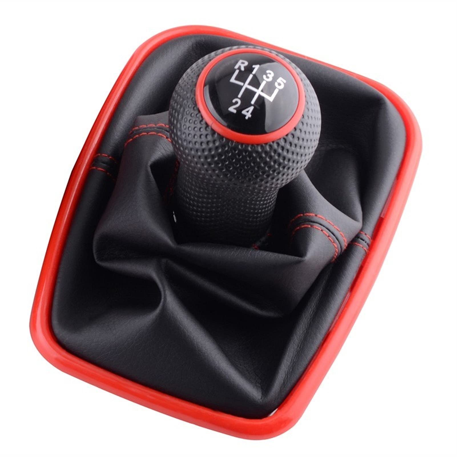 Leder Schaltknauf mit Naht,Naht Schaltknauf Rahmen Autoanleitung 5/6 Speed ​​Shift-Knopf-Shifter-Boot-Abdeckung PU. Gebrauch Für Passend Für Volkswagen VW. Golf 4 2003-2008 Autozubehör(5 Speed-Red) von Crepundia