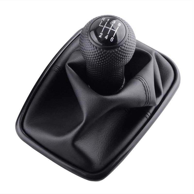 Leder Schaltknauf mit Naht,Naht Schaltknauf Rahmen Autoanleitung 5/6 Speed ​​Shift-Knopf-Shifter-Boot-Abdeckung PU. Gebrauch Für Passend Für Volkswagen VW. Golf 4 2003-2008 Autozubehör(6 Speed-Black) von Crepundia