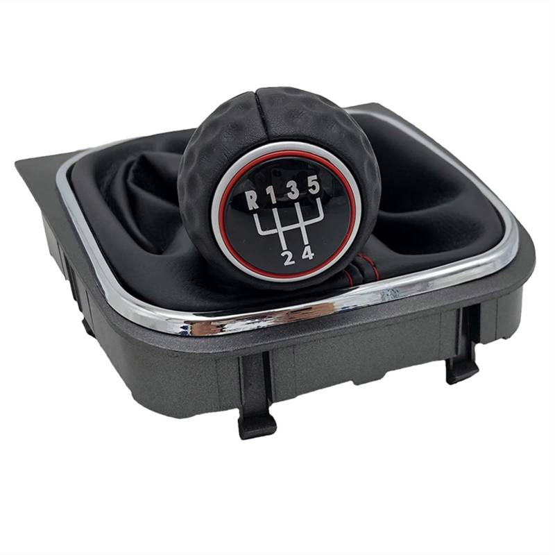 Leder Schaltknauf mit Naht,Naht Schaltknauf Rahmen Passend Für Volkswagen VW Golf 6 MK6 R20 Golf 5 A5 MK5 GTI GTD Jetta R32 A6 2004 2005-2014 Schalthebel-Schaltknopf-Gamer-Koffer-Koffer(5 Speed Case) von Crepundia