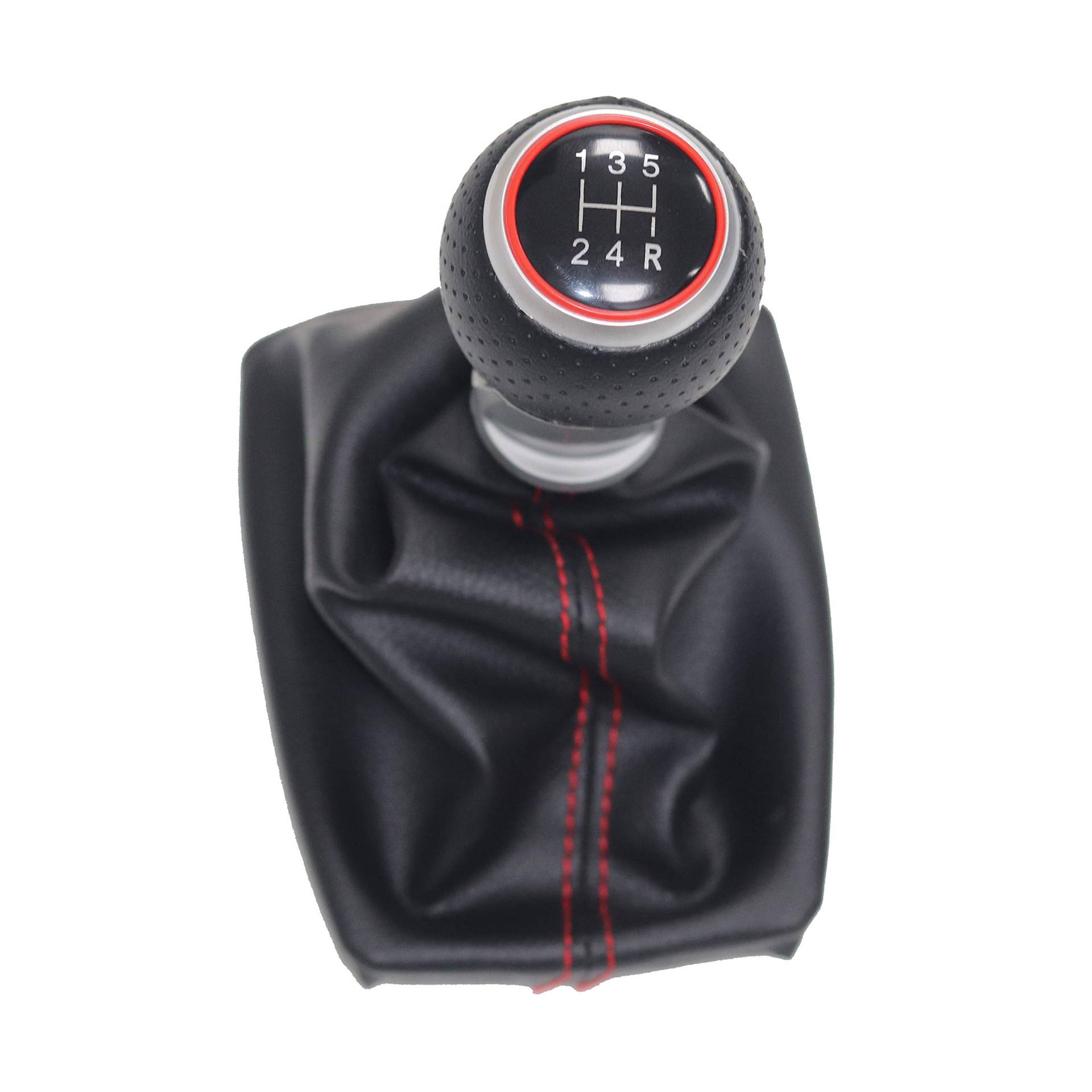 Leder Schaltknauf mit Naht,Naht Schaltknauf Rahmen Rote Linie Auto-Gang-Umschaltknopf-Gamer-Boot-Abdeckungs-Passend Für A4 8E B6 B7 2000 2001 2002 2002 2003 2004 2005 2006 2007 2008 2008(12345R red) von Crepundia