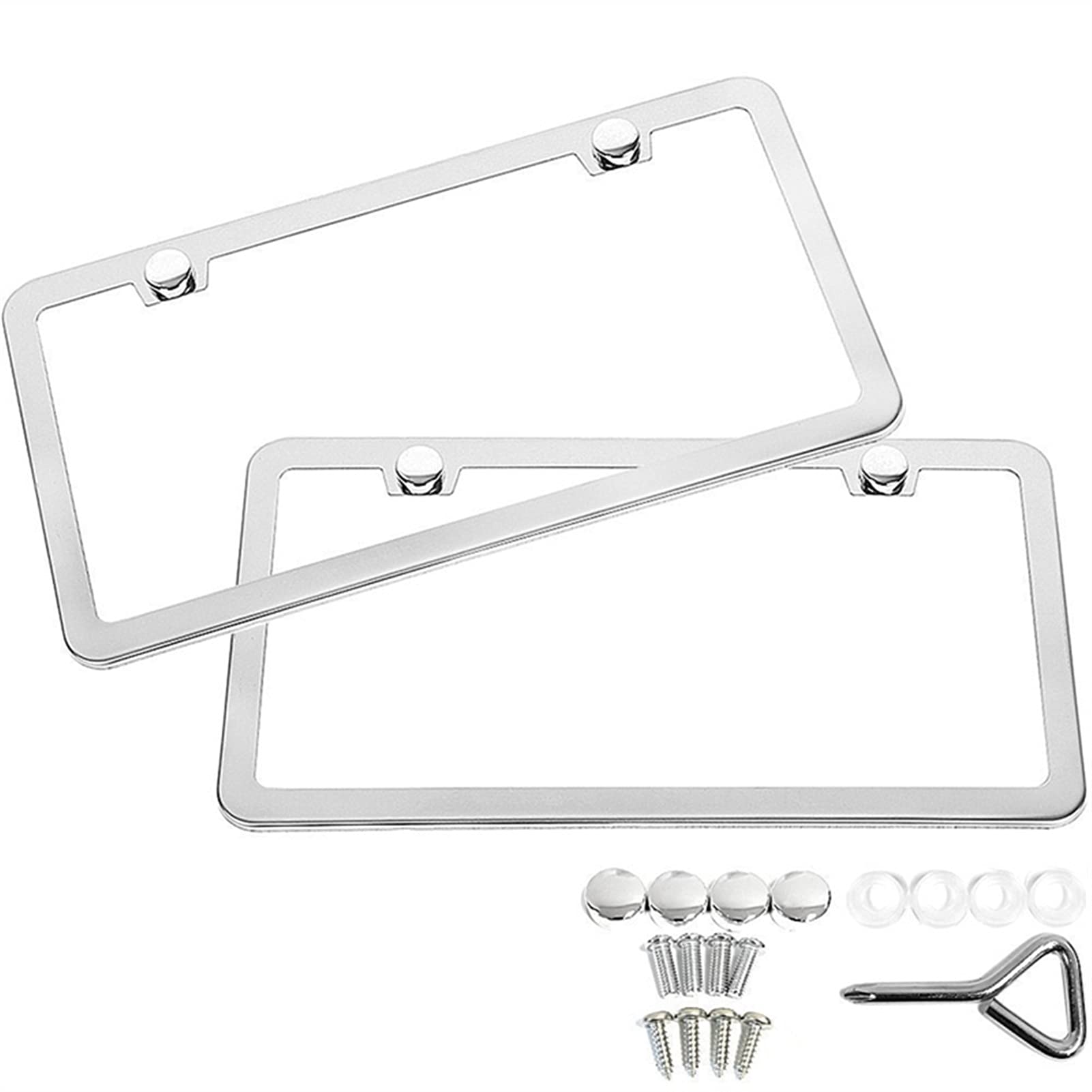 Universal Kennzeichenhalter Auto, 2 Teile / 1 Satz Silber Edelstahl Polish Spiegel Kennzeichen Rahmen Chrom Schraube Kappen Autozubehör Universal Kennzeichenhalter Auto, 2 Teile / 1 Satz Silber Edelstahl Polish Spiegel Kennzeichen Rahmen Chrom Schraube Kappen Autozubehör von Crepundia