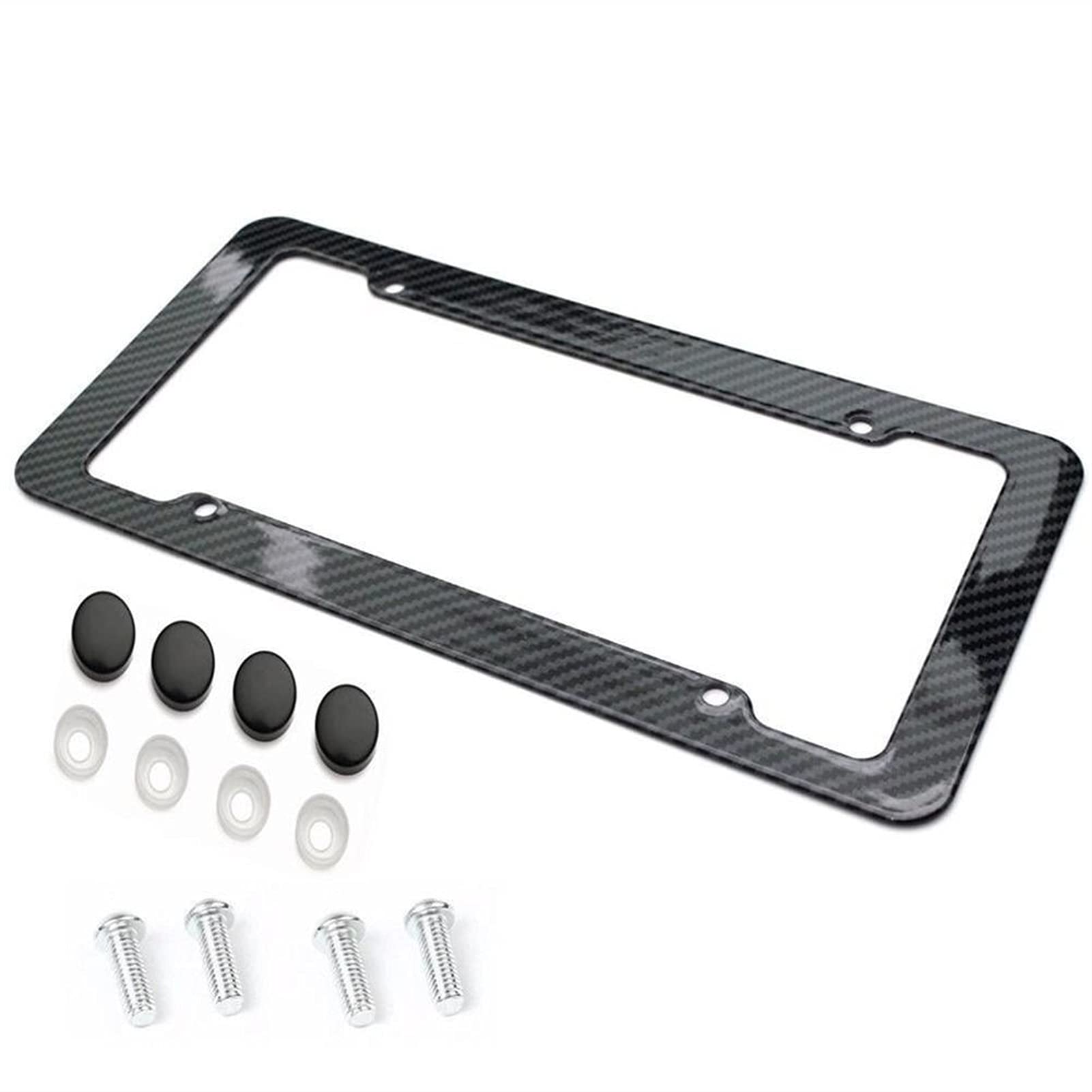 Universal Kennzeichenhalter Auto, Universal 2 STÜCKE Kennzeichenrahmen Kohlefaserkunststoff-Kennzeichen-Rahmen-Halterung mit Standard-Schrauben-Kits(Black 1pcs) von Crepundia