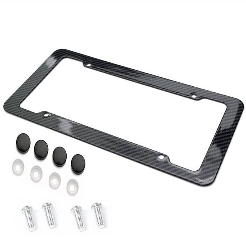 Universal Kennzeichenhalter Auto, Universal 2 STÜCKE Kennzeichenrahmen Kohlefaserkunststoff-Kennzeichen-Rahmen-Halterung mit Standard-Schrauben-Kits(Black 1pcs) von Crepundia