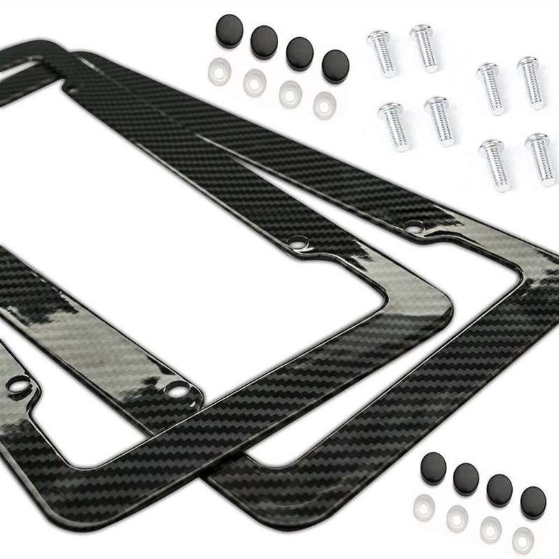 Universal Kennzeichenhalter Auto, Universal 2 STÜCKE Kennzeichenrahmen Kohlefaserkunststoff-Kennzeichen-Rahmen-Halterung mit Standard-Schrauben-Kits(Black 2pcs) von Crepundia