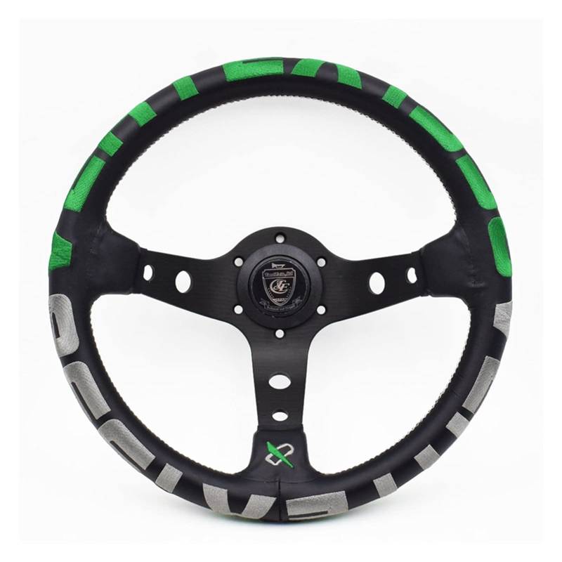 Universal Rennlenkrad,Drifting-Lenkrad, Rote Stickerei Vertex Echtes Leder Drift Sport Lenkräder(Green) von Crepundia