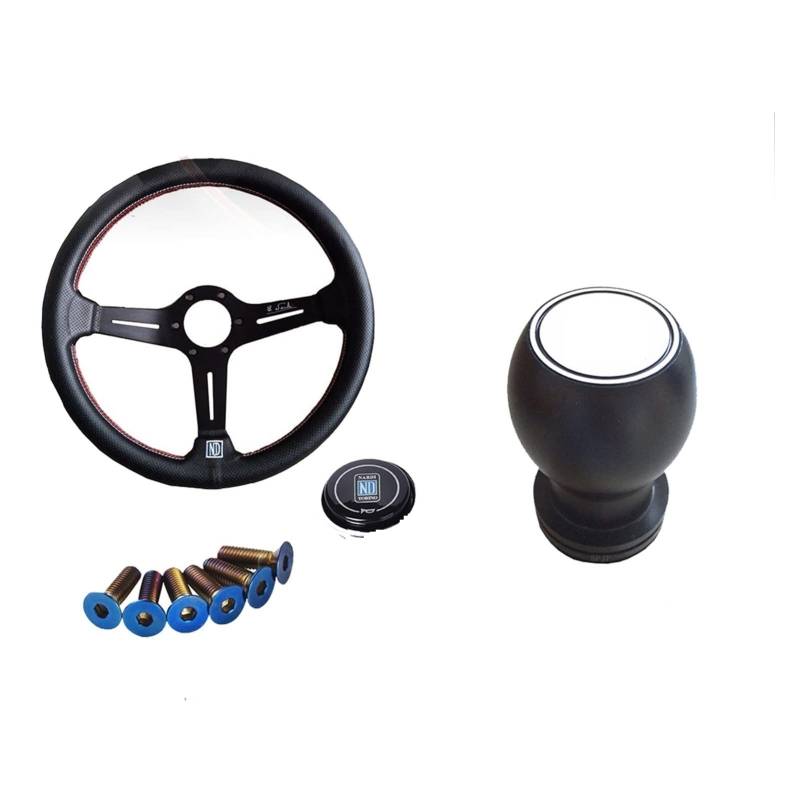 Universal Rennlenkrad,Drifting-Lenkrad, Universal 14 Zoll Leder Auto Racing Lenkräder Driften Sport Lenkrad + Umschaltknopf mit Logo(PVC) von Crepundia