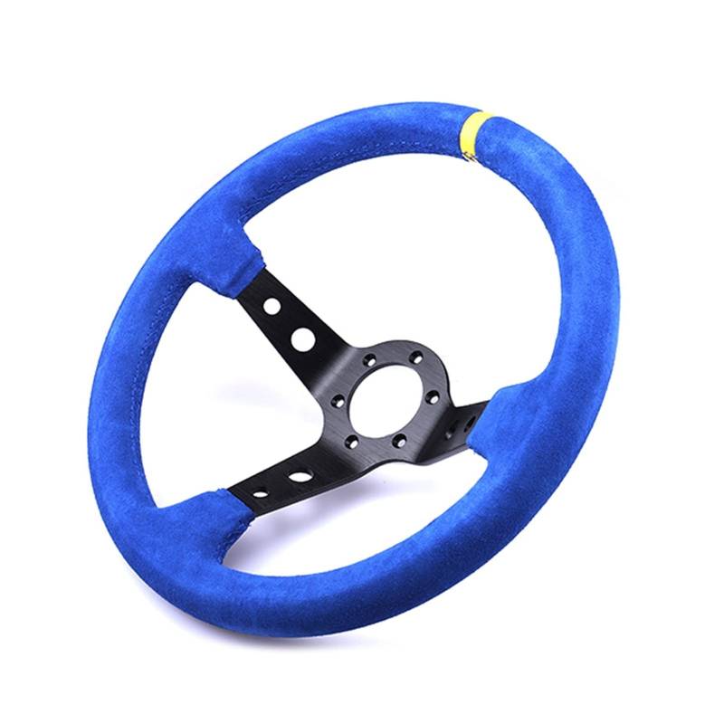 Universal Rennlenkrad,Drifting-Lenkrad, Universal-Lenkrad Blauer Wildleder Schwarzer Alu-Rahmen Tiefes Concave-Lenkrad-Spiel Lenkrad mit Horn-Taste von Crepundia