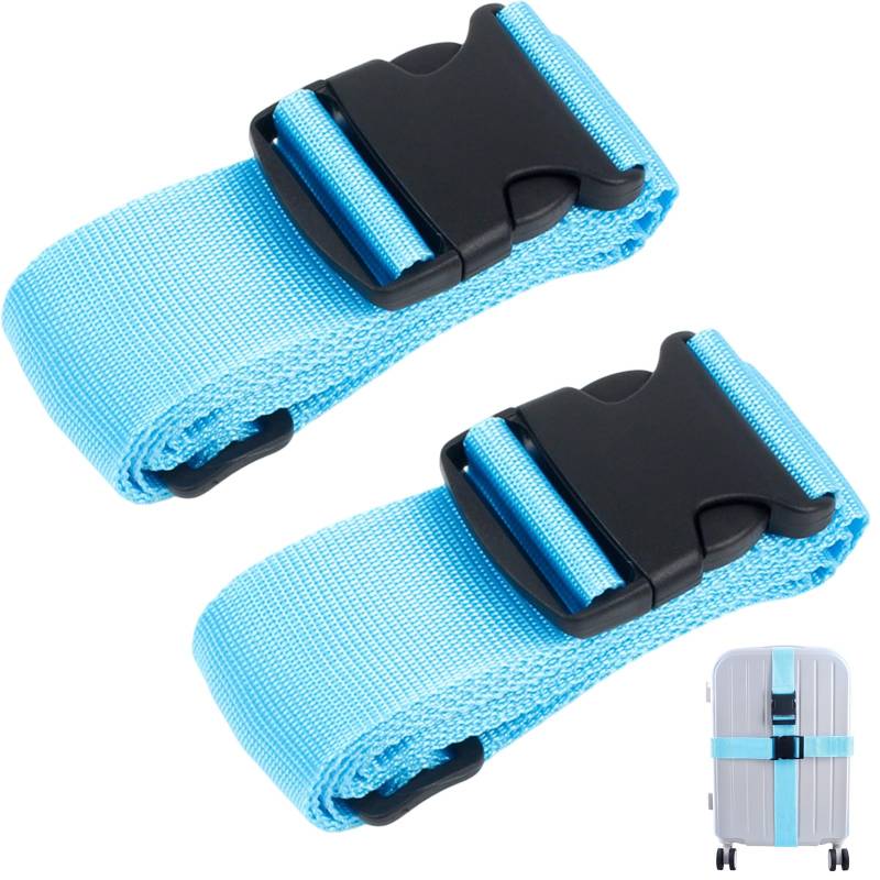 2 Stück Blau Koffergurt, 200cm Verstellbare Gepäckgurt Lang Koffer Kreuz Sicherheitsgurt Rutschfestes Reisezube zur Gepäcksicherung Koffer Band Koffergurte Luggage Strap von Crrynuo