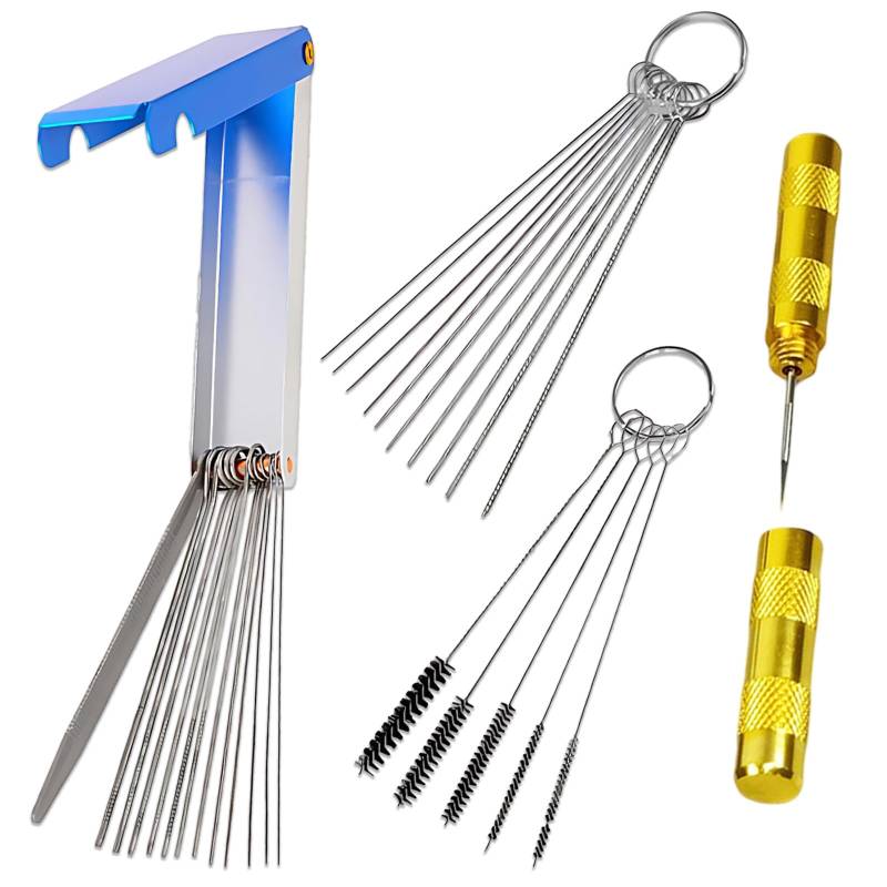 Reinigungs Set für Vergaser, Entfernen von Schmutzablagerungen Schmutzentferner Reinigungswerkzeug für Motorrad ATV Welder (10 Reinigungsnadeln+5 Nylonbürsten+13 Reinigungskabelsatz+1 Scharfer Dorn) von Crrynuo