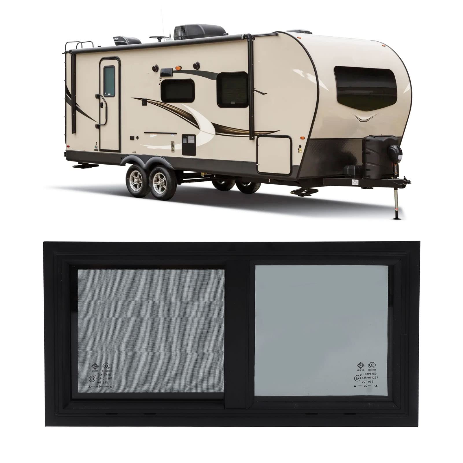 Wohnmobilfenster, Horizontal verschiebbares Camper-Fenster mit Sichtschutz-Insektennetzen, Getöntes Panzerglas, 550 x 260 mm Wohnmobil-Fensterersatz für Wohnmobile von Cryfokt