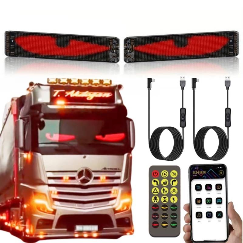 Ctopkatuo 2PCS LED Augen Für lkw, Flex Schild Anzeige Augen Laufschrift Programmierbar, Weicher LED Panel Auto Bunte Teufelsaugen Für Autofenster von Ctopkatuo