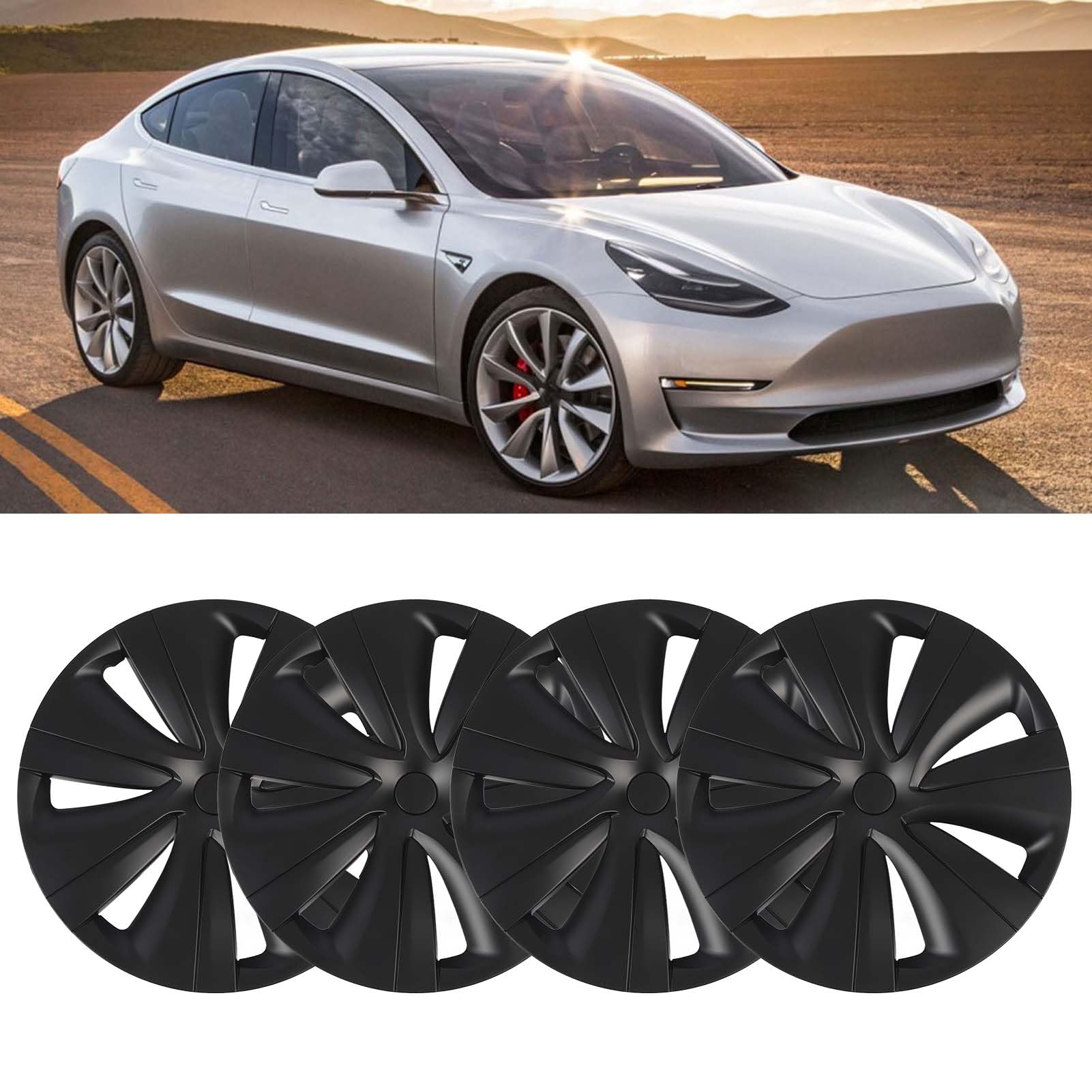 Für Tesla Model Y 2020 Bis 2023, 4 Stück Radkappen 19 Zoll, Für Tesla Radabdeckung Stilvolle Model Y Radkappen Felgenschutz Supreme Model Y Ersatz-Radkappen (Matt-schwarz) von Cuifati