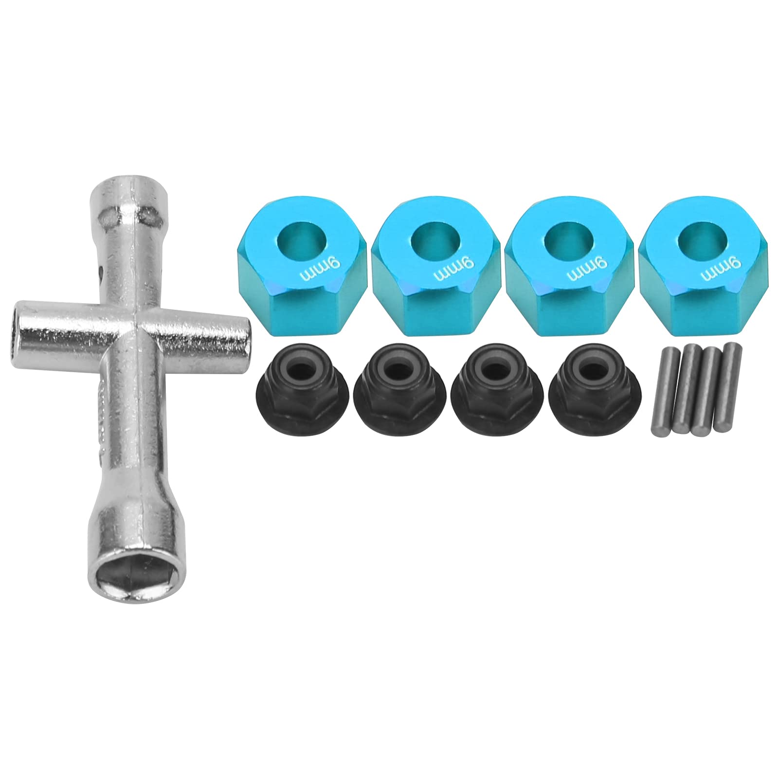 Culnflun 12mm Rad Hex Hub Adapter 9mm Dicke M4 Flanschverriegelungsmuttern Kreuzschlüssel Set für 1/10 RC -Auto (Blau) von Culnflun