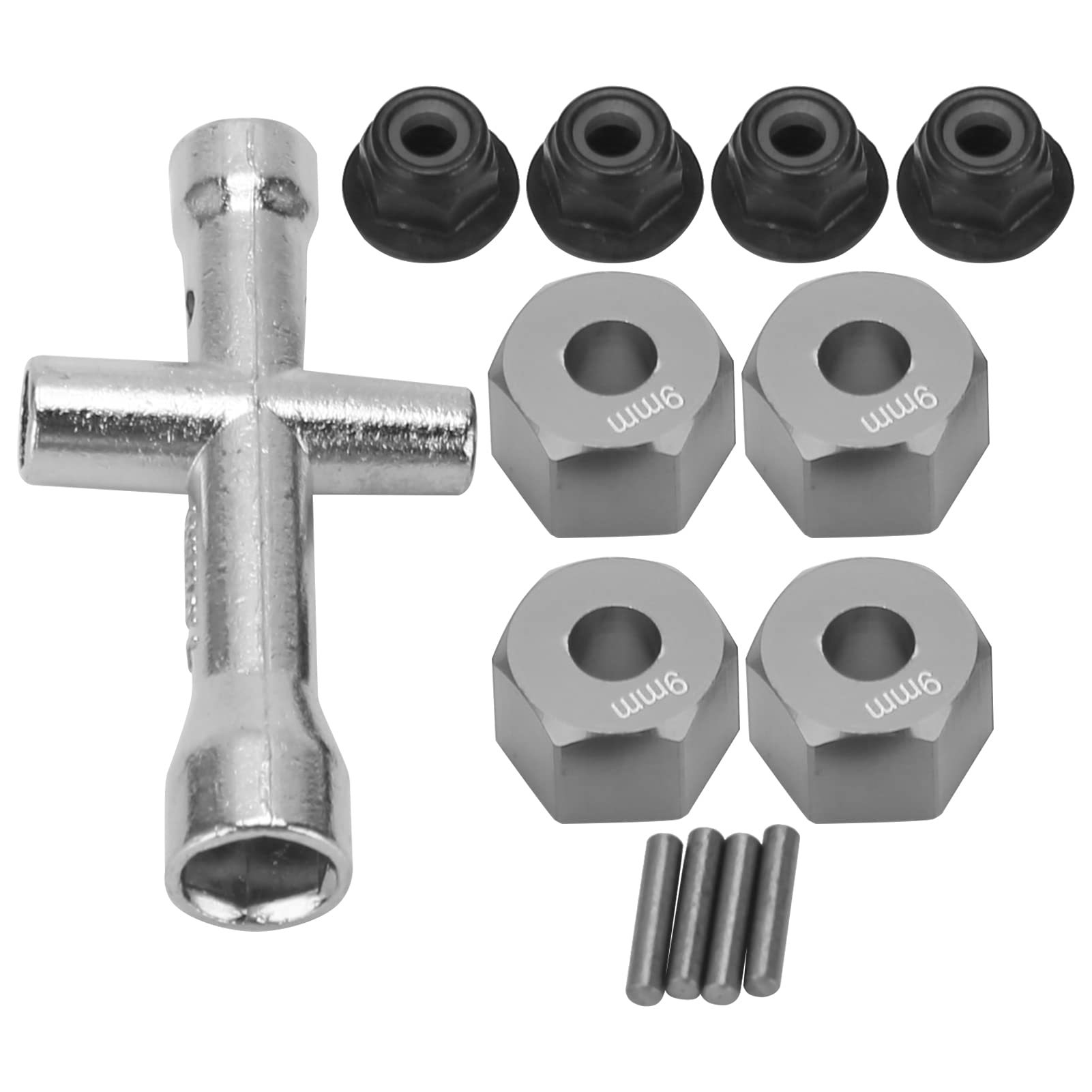 Culnflun 12mm Rad Hex Hub Adapter 9mm Dicke M4 Flanschverriegelungsmuttern Kreuzschlüssel Set für 1/10 RC -Auto (Du färbte) von Culnflun